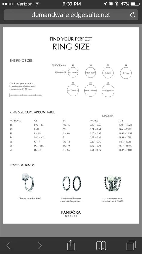 pandora ring sizes chart uk.